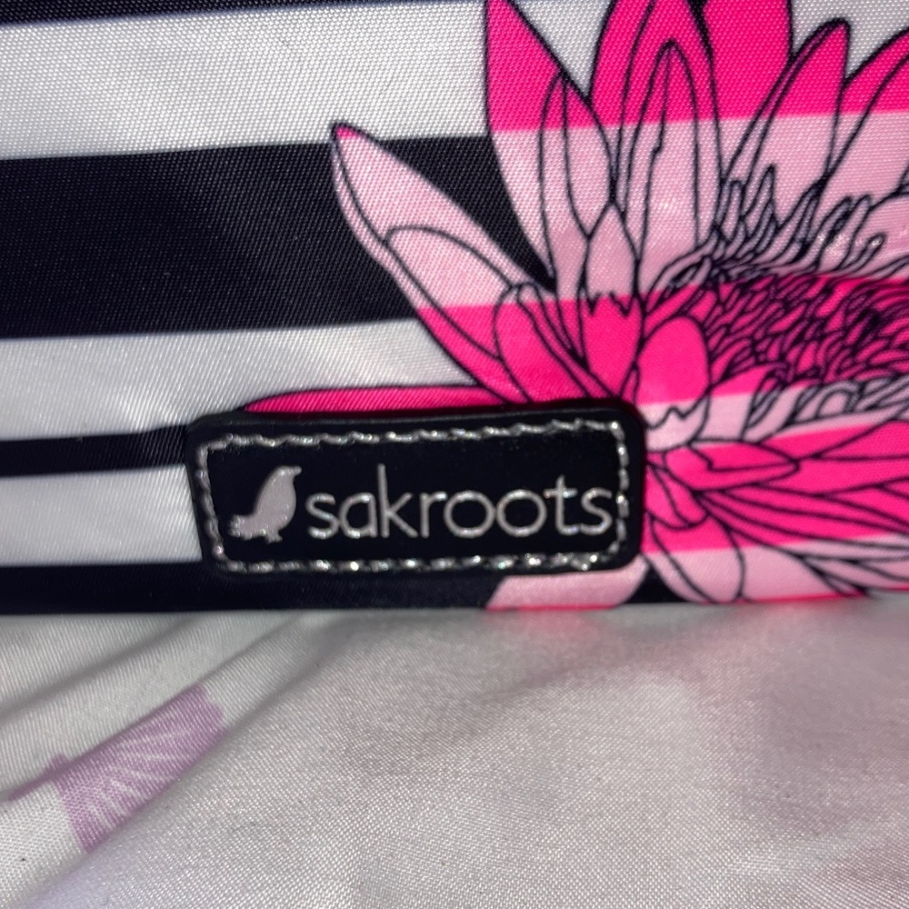 Sakroots Black and White Striped Bag with Pink and Orange Floral Design - Picture 2 of 4